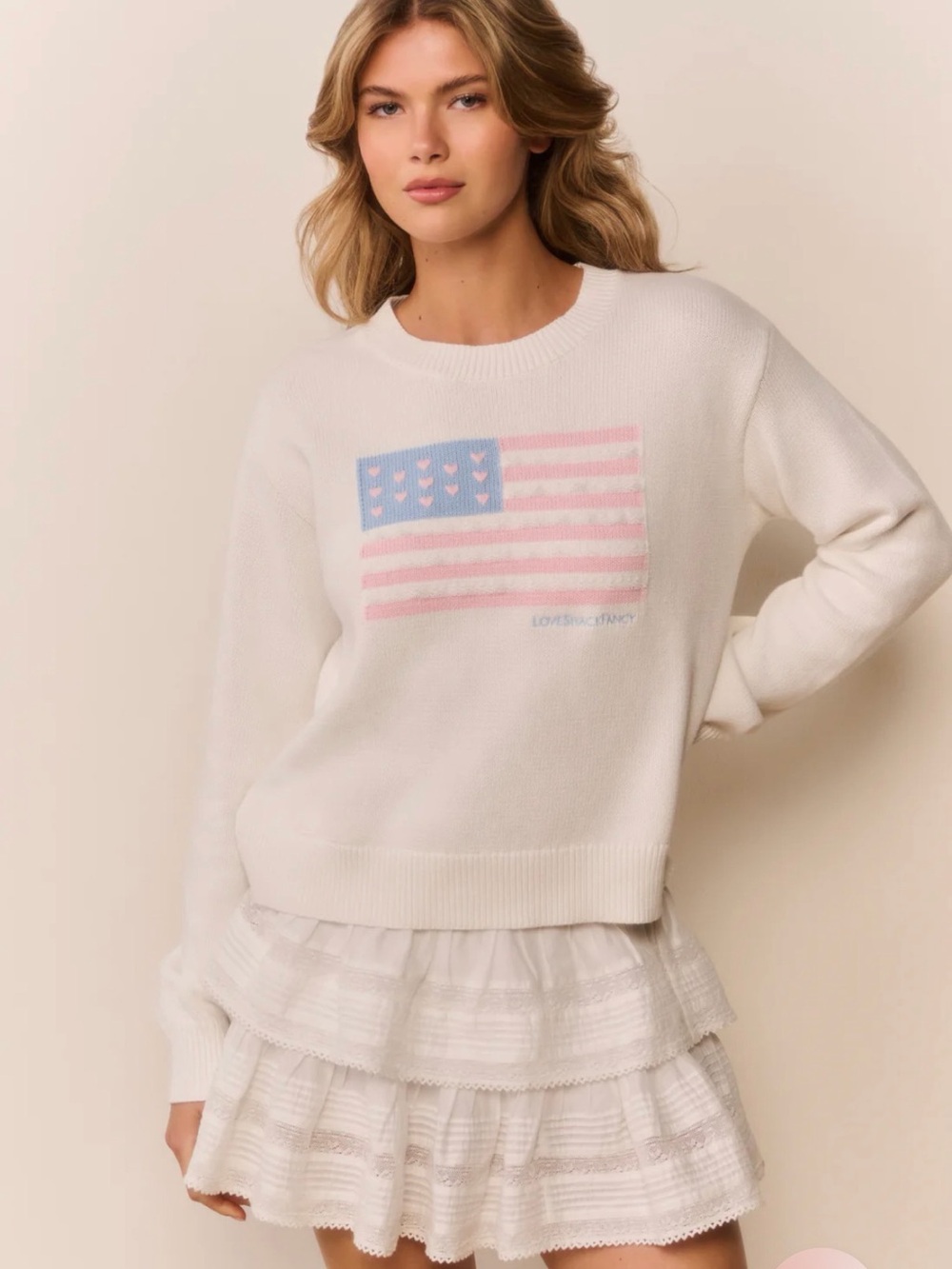 LoveShackFancy Sparkle Ty Heritage Flag Pullover Americana Sweater - M - Picture 2 of 10